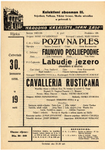 PPMHP 116048: Oglas za predstave Poziv na ples, Faunovo poslijepodne, Labudje jezero, Cavalleria Rusticana