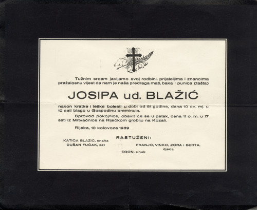 PPMHP 105452: Osmrtnica Josipa ud. Blažić