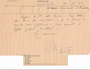 PPMHP 137627: Telegram s torpiljarke Giovanni Acerbi zapovjedniku Slavomiru Drachsleru